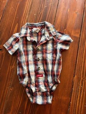 Wrangler Plaid Button-Front Infant Bodysuit in Red, Navy, White